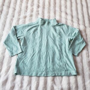 T by Talbots Sweatshirt Top Green Funnel Neck Side Zip Fleece Lined